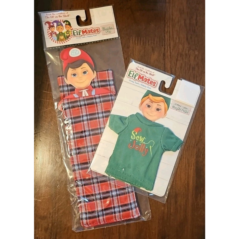 Elf Mates - Elf On The Shelf - Cobbler Sleeping Bag, Sew Jolly Sweater Tee Shirt